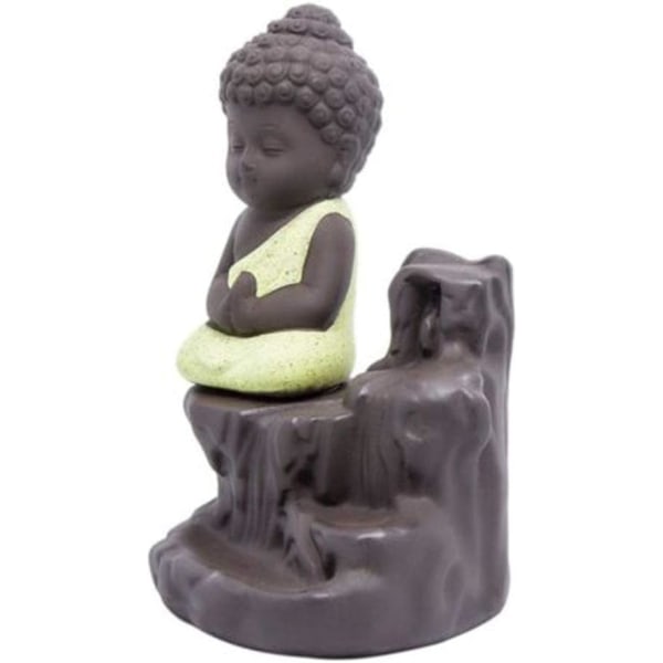 Røkelsebrenner, røyk, foss, tilbakestrømningsstativ, keramisk porselen, Buddha-statue, lite munktårn, konisk stang, askeoppsamler, med 20 tilbakestrømningsrøkelse
