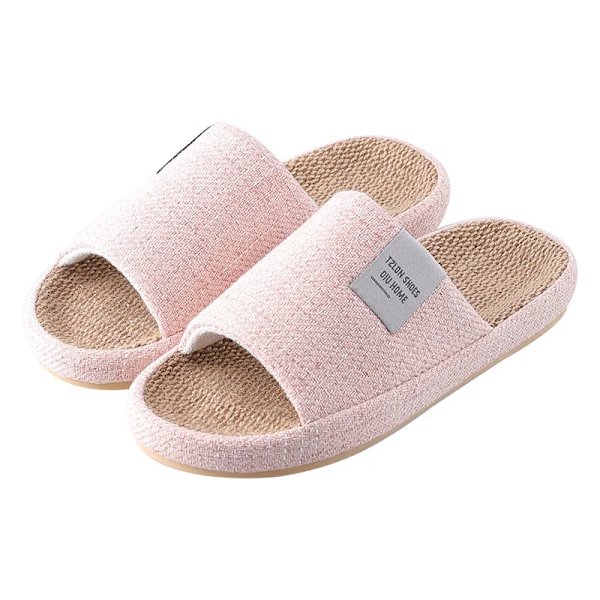 Andningsbara linnestofflor för män och kvinnor, halkfria mjuka hemmtofflor för sommaren pink 10-10.5
