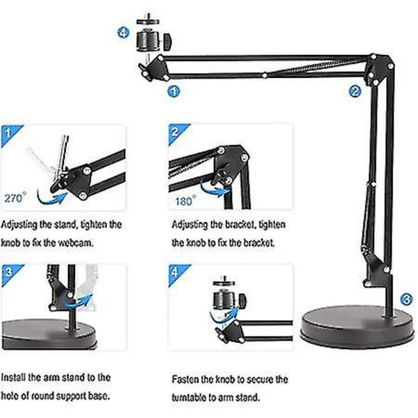 Webcam Stativ 22 Tommer Suspension Boom Saksarm Stativ Med Base