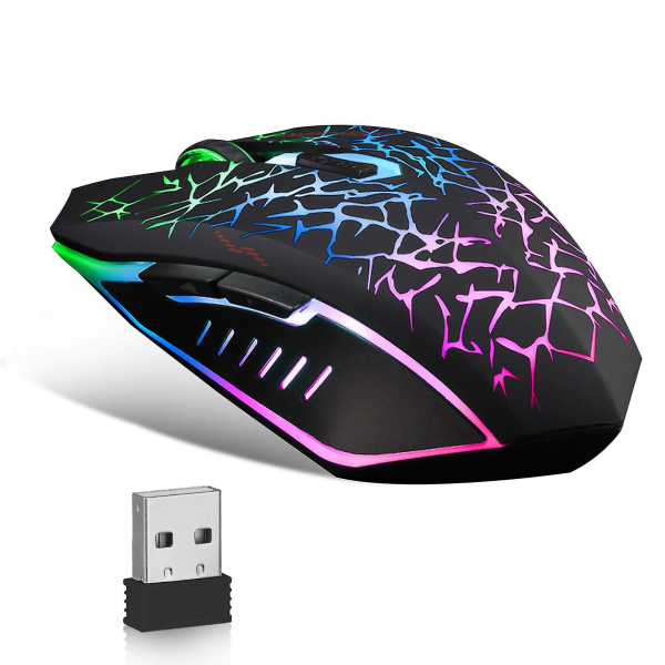 Trådlös spelmus, Tsv laddningsbar USB-mus med 6 knappar 7 utbytbara LED-färger Ergonomisk för PC-dator bärbar speldator Pl