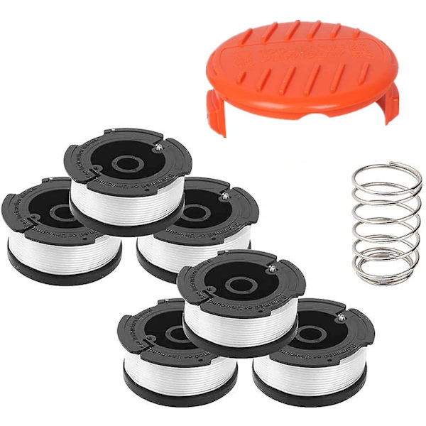 Linjespoler for Black Decker Trimmer Spoler, Nylongarn 9 M Lengde 1,65 Mm Tråddiameter Spoler + 1 Deksel + 1 Fjær for Black + Decker Trimmere