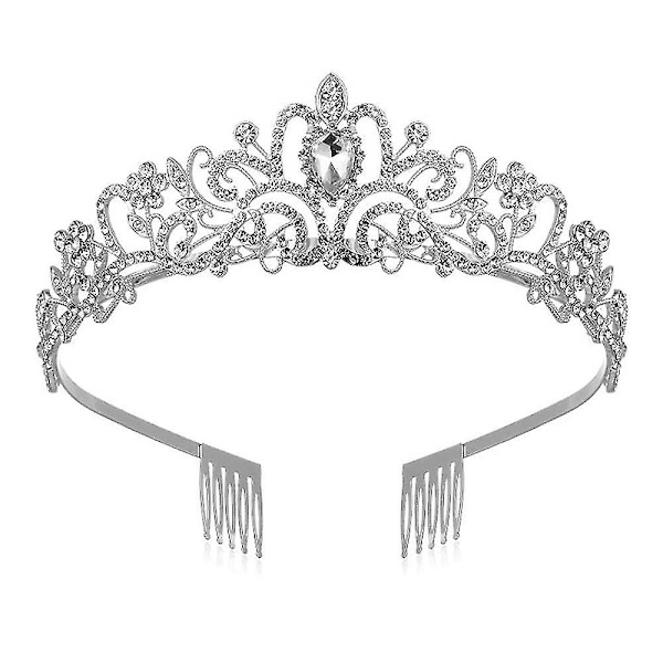 Sølv tiara med krystaller for kvinner - Elegant krone med kam - Hodebånd for damer