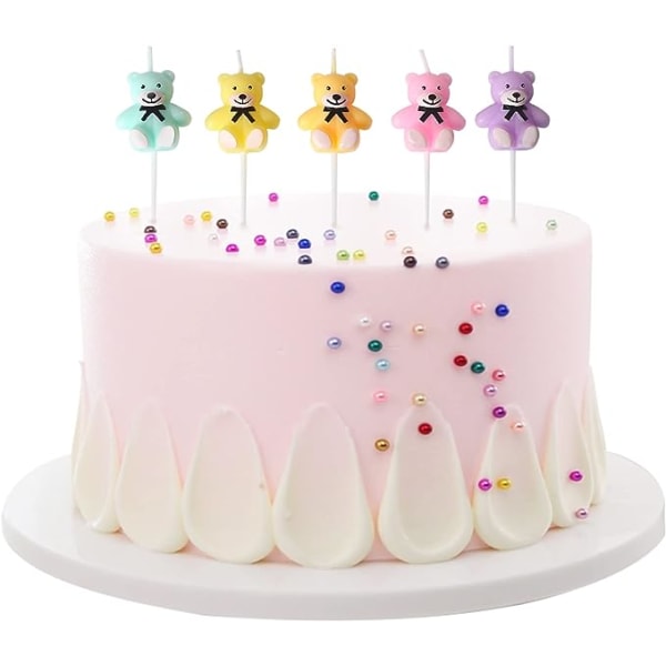 Lille Bjørn Fødselsdagslys, Farverig Bjørn med Sløjfe Kage Cupcake Topper Lys til Fødselsdagsfest Bryllup Jubilæum Festlige Forbrugsvarer Dekoration
