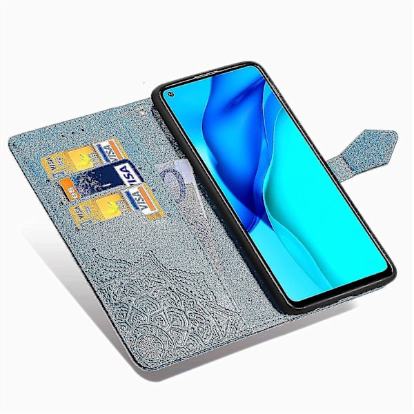 Huawei Mate 40 Lite Fodral Läder Plånboksfodral Präglad Mandala Magnetiskt Flip-skydd Stöttåligt - Blå