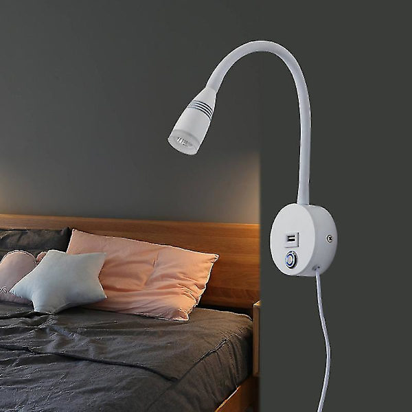 Väggmonterad Läslampa Sconce USB Laddningsport Touch Dimmer Switch LED Varmvit Ingång