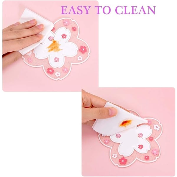 Sakura kaffekøler kawaii køler 2 stk søde kirsebærblomst PVC hjem tekop lyserød blomstermønster holdbar skridsikker potte skål måtte bordplade