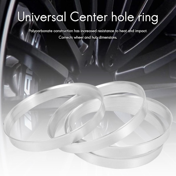 4 stk. Universelle Aluminiumsnavringer Hjulsett 74,1 mm Ytre Diameter 72,6 mm Indre Diameter
