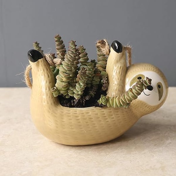 Hängande Blomkruka i Sloth-Form, Keramik, Söt Djurfigur, Väggmonterad, Succulentkruka, Behållare för Inomhusbalkong, Trädgård, Heminredning