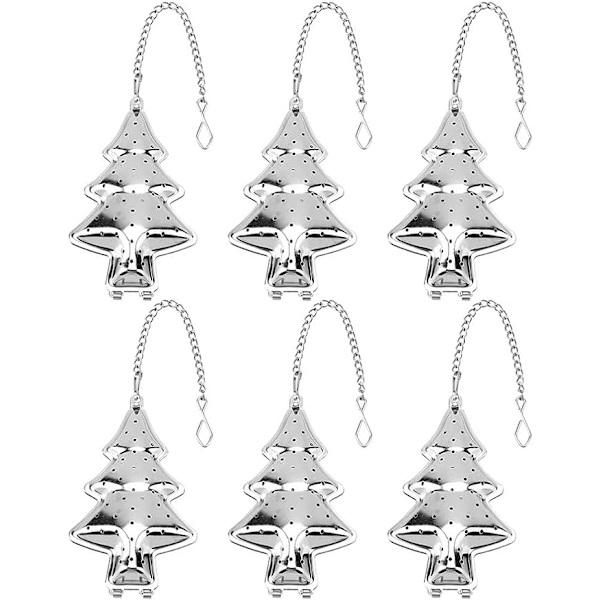 6 st julgransformade lösa te-sil, rostfritt stål, te-infuser, te-steeper, te-diffusorer för löst te, tebryggningspryl