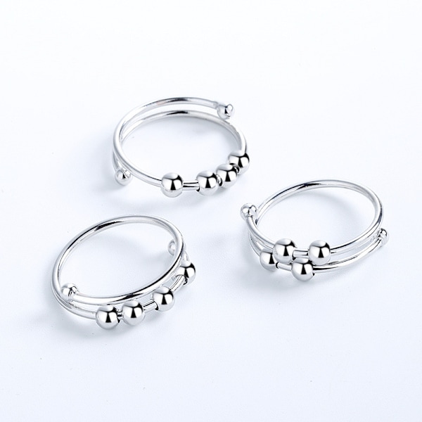 Ny anti-stressperlering roterende spiral anti-stressring for kvinner menn silver