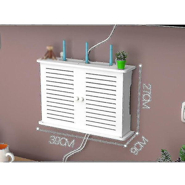 Trådlös Wifi Router Förvaringslåda Trä Låda Kabel Strömförsörjning Plus Trådfäste Väggmonterad Stickpropp