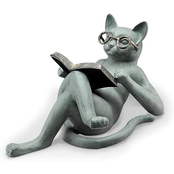 Kattstatyer Trädgårdsdekoration - Litterär Katt Hartsprydnader Trädgårdsstaty Dekoration Läsande Katt Hantverk Katt Med Glasögon Skulptur för Patio Yard Gräsmatta H