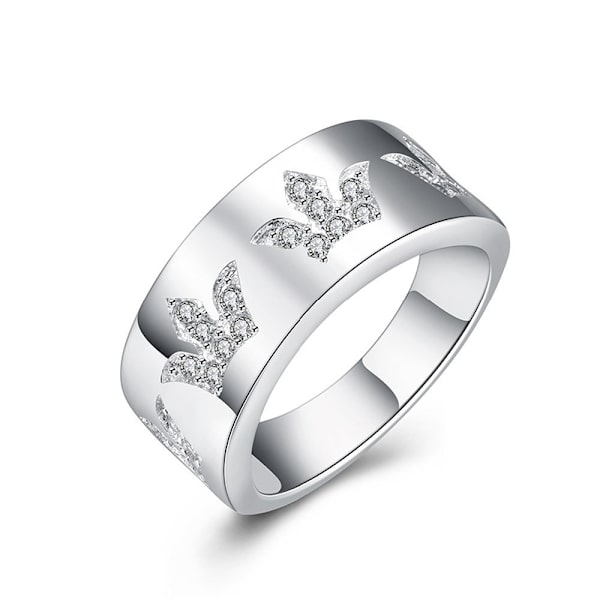 925 Sterling Silver Crown Pattern Zircon Ring för kvinnor och män Bröllop Förlovning Smycken 8