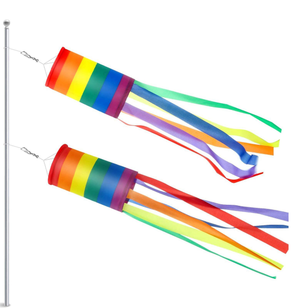 2 stk 40 tommers regnbue vindsokk gjenbrukbar UV-bestandig tungt hage med krok