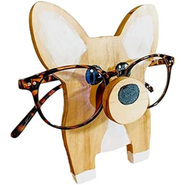 Corgi Hundglasögonställ Handgjord glasögonhållare i trä Söt husdjursglasögondisplay prydnadsföremål Hemmakontor Skrivbordsdekor Corgi glasögonställ