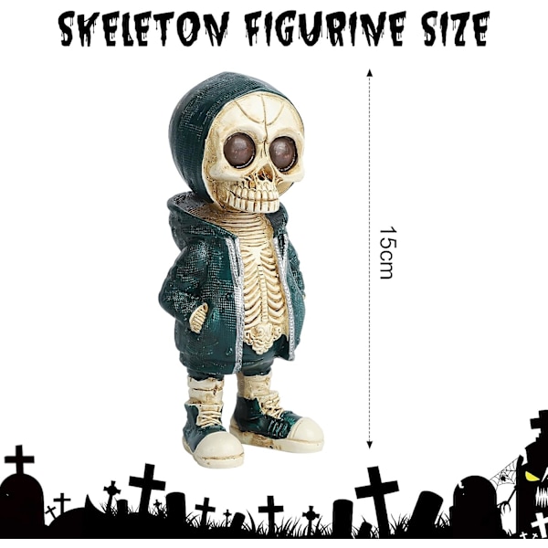 Coola Retro Skelettfigurer, Halloween Gotisk Dekoration Skalle Hartsstaty, Söt Halloween Prydnad för Hemmakontor C