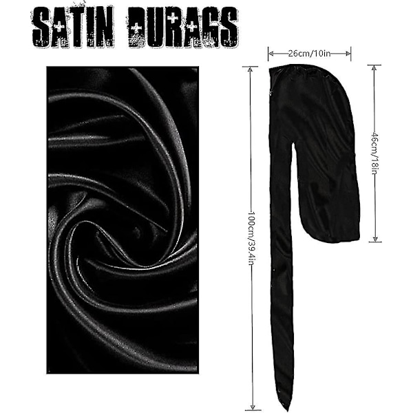 2 stk. for menn, glatt silke pustende Durags Paisley Do Rag Wave Cap med Acsergery lang gave