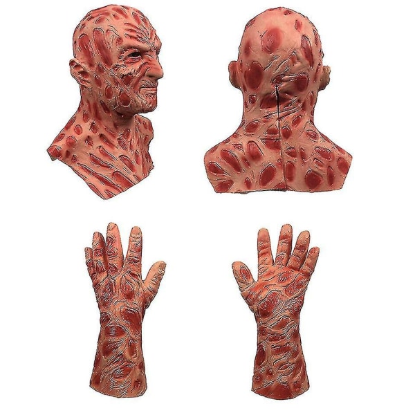 Freddy Krueger Maske + Hansker Horror Halloween Rekvisitter Voksen Blodig Latex Kostyme