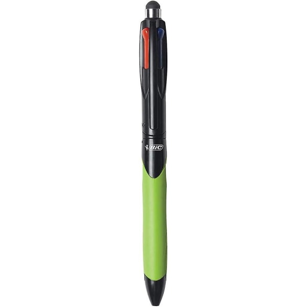 3 X Bic 4-färgs Retractable Kulspetspennor Med Ergonomiskt Grepp & Stylus, 0,4 mm Spets, Svart, Blå, Röd & Grön Bläckfärger (oem Pac