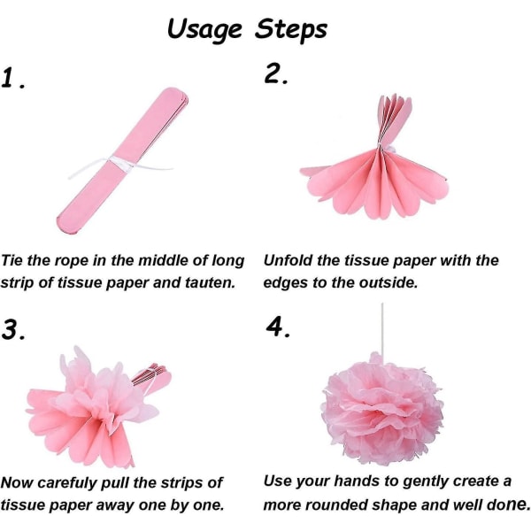 Pakke med 20 silkepapir Pompom Blomsterballer - Dekorasjonspapirsett for bursdager, bryllup