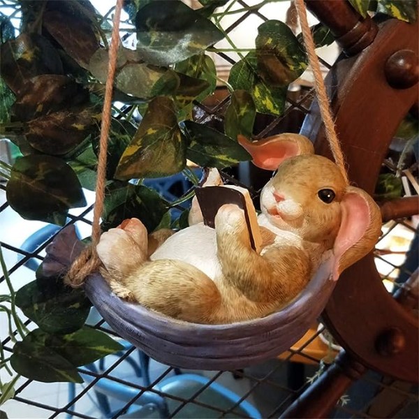 Bunny Staty Yard Trädgårdsdekorationer, söt kanin läser, djurfigur för utomhusbruk