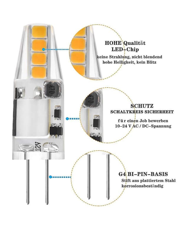5-pack G4 LED-lampor, Varmvit 3000k Ej Dimbar AC/DC 12V 8 LED