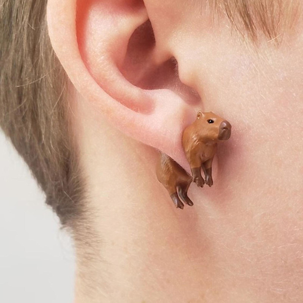 Håndmalede Capybara-øreringe 3D-trykt 1 par Capybara-øreringe som gave til Capybara-entusiaster