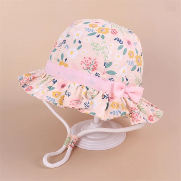 Baby Boys Girls Cartoon Fiskarehatt Sommar Utomhus UV-skydd Bucket Hat flower bowknot pink 54cm