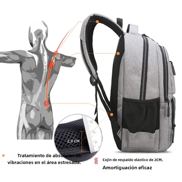 USB-laddningsbar affärsdatorryggsäck med hög kapacitet, casual ryggsäck, studentresväska Light Gray