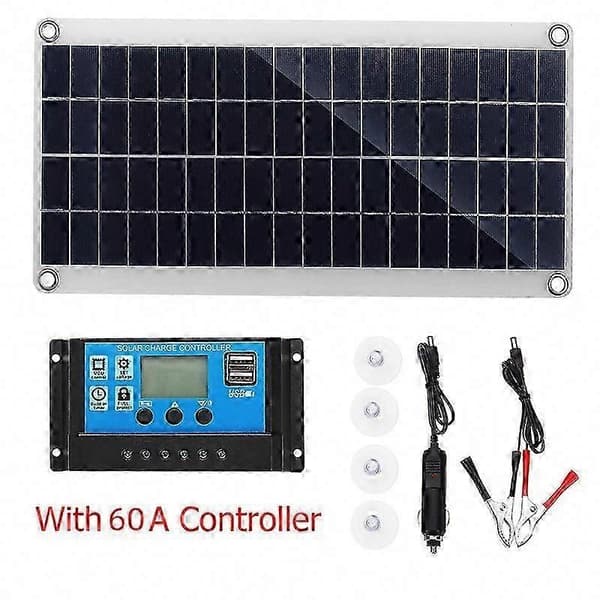 300W 12V solpanel-sæt med 20-100A laderegulator til autocamper, yacht, udendørs have 60A Controller