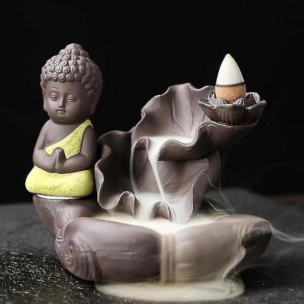 Lille Røg Tilbageflow Røgelsespindeholder Maitreya Buddha Statue Porcelæn Vandfald Censer Hjem D