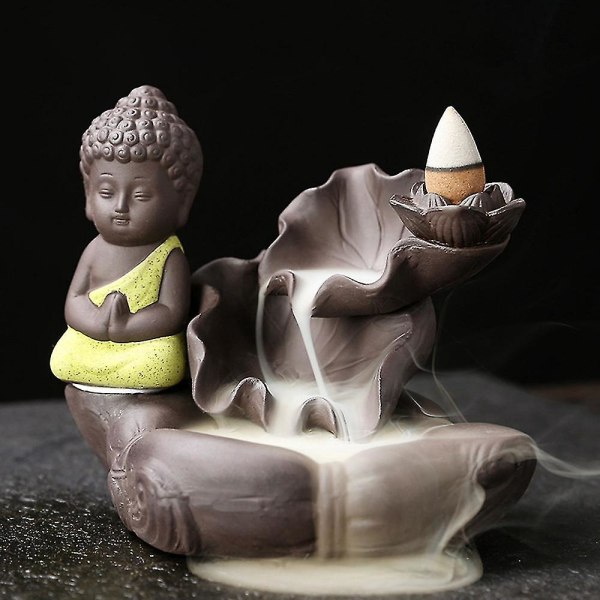 Little Smoke Backflow Røgelsespindeholder Maitreya Buddha Statue Porcelæn Vandfalds Røgelsekar Home D