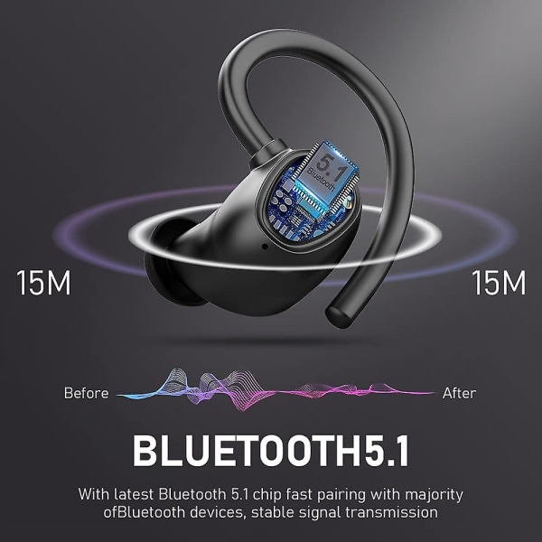 Trådlösa hörlurar, trådlösa hörlurar som kör Bluetooth 5.3 hörlurar med mikrofon, trådlösa hörlurar Ip7 vattentäta öronkrokar, brus