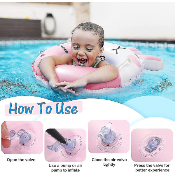 Vzzeport Bunny Pool flyter, bassengrør med håndtak for barn, oppblåsbare svømmering elverør utendørs sommerstrand bassengring F