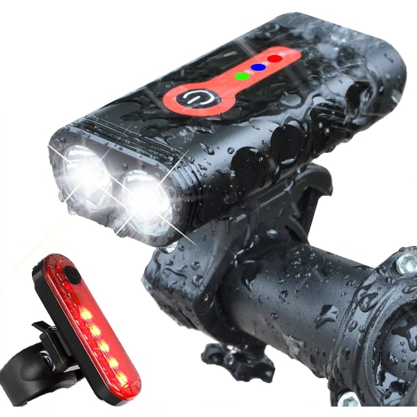 Cykellygtesæt med 5 tilstande, 1000 lumen, super lys, 360 grader roterbar, IP65, vandtæt, usb