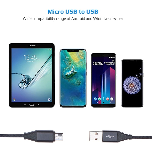 Micro USB Kabel Hurtig Opladning Android Oplader Hurtig Opladning Nylon Flettet Kompatibel Med Sony Xperia Z3 / Z3 Compact, Z4 Tablet, Z