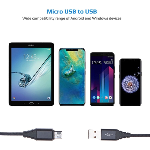 Micro Usb-kabel Hurtiglading Android-lader Hurtiglading Nylonflettet Kompatibel med Sony Xperia Z3 / Z3 Compact, Z4-nettbrett, Z