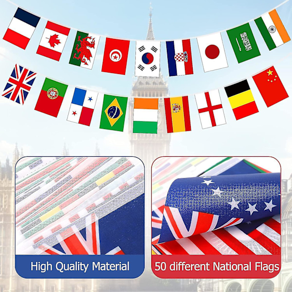 50 Verdensflag, Verdensflag Vimpel Banner, med 50 Forskellige Nationale Flag, til Bar, Sportsklubber, Internationale Begivenheder, Festdekorationer