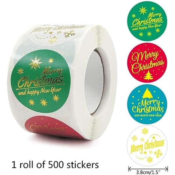 500 st Merry Christmas-klistermärken Etiketter Rulla 4-design Juldekorativa kuvertförseglklistermärke för kort Presentförpackning