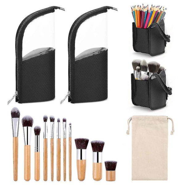 Paket med 2 Resesminkborsthållare Organisera väska Vattentät Bärbar Stand-up Makeup Borstkopp Med