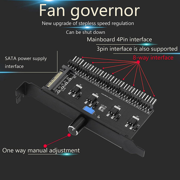 Pc 8 Kanals Fan Hub Køleventilator Hastighedsregulator Til Cpu Kabinet Hdd Vga Pwm Fan Pci Beslag Ved 12v