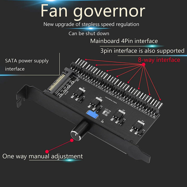 PC 8-kanavainen tuuletinkeskus, jäähdytystuulimen nopeuden säädin CPU-kotelolle, HDD:lle, VGA:lle, PWM-tuulimille, PCI-telineelle 12V:llä