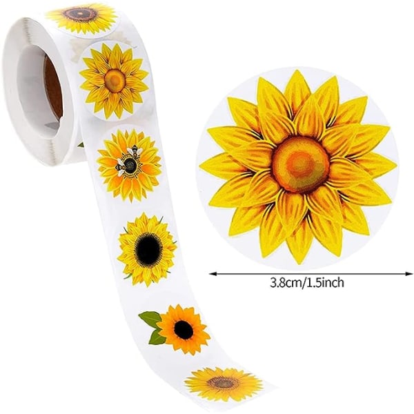 500pcs 1.5 Inch Sunflower Stickers for Envelope 8 Different Yellow Flower Design Roll Decals Vinyl Adhesive Seals for Crafts Business Kids School Card