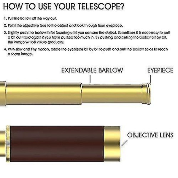 25x30 Pirate Messing Teleskop, Zoombar Spyglass, Sammenleggbar Håndholdt-