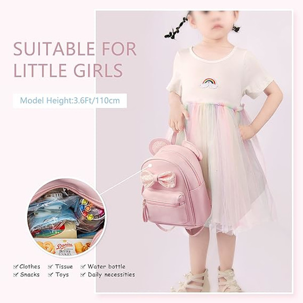 Flickor ryggsäck söta musöron rosett mini flicka ryggsäck damer liten ryggsäck småbarn ryggsäck flickor söta accessoarer liten resväska skolväska