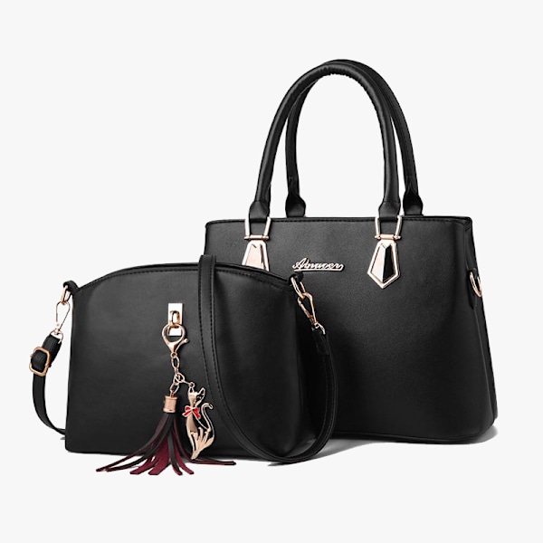 Dame Designer Skuldertasker Casual Tote Tasker Sammensatte Crossbody Tasker Mode Luksus 2 Stykker Per Sæt black