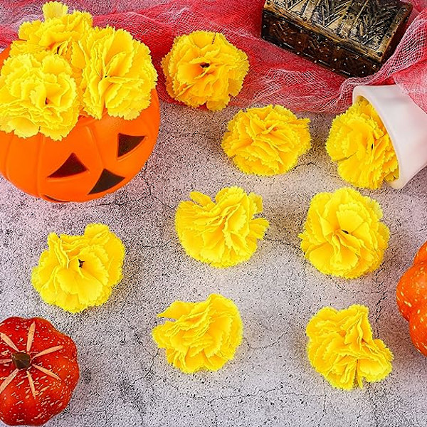 51 stycken ringblommahuvud, konstgjorda ringblommor för DIY-kransar, girlander, hantverk, Diwali, Dia de Los Muertos, Halloween-dekorationer, Dödens dag