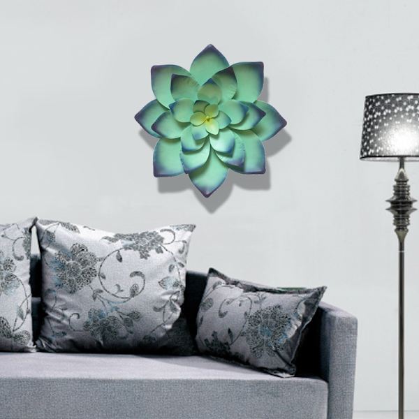 Metal Blomster Vægskulptur Jern Sukkulenter Blomster Hængende Kunst Dekoration til Indendørs Udendørs Hjem Have Terrasse Soveværelse Stue Blå