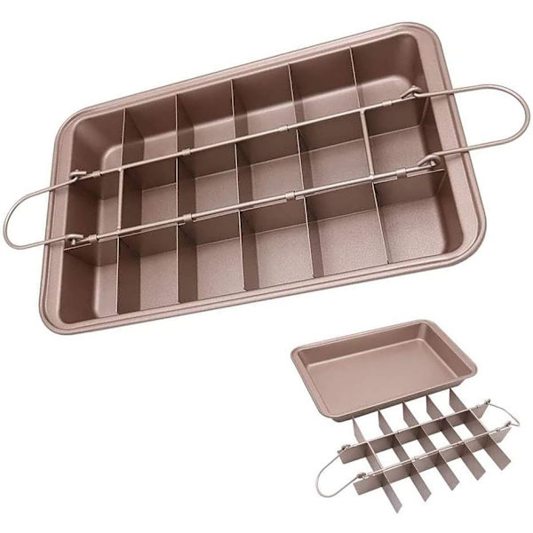 Brownieform med skillevegger, 18 forhåndskutte bakebrett for brownies, Browniekakeform med skillevegger, sjokoladekakeform, ikke-klebende delt brownie