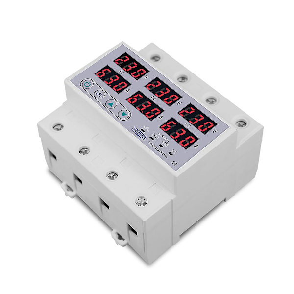 DIN-skinne 3-faset spenningsrelé 3p+n Voltmeter Amperemeter Over og Under Spenningsmonitor Reléer Protec